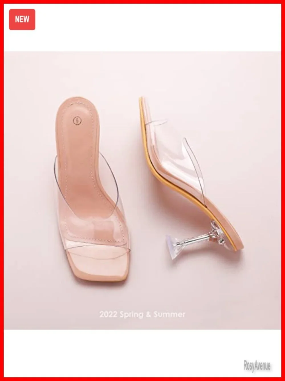 Clear Heeled Sandals Square Toe Slip On Mules TPU Transparent